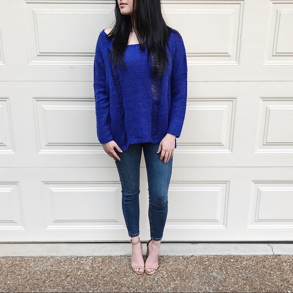 EUC Like New Nasty Gal Distressed Sweater in Blue - Picture 2 of 5